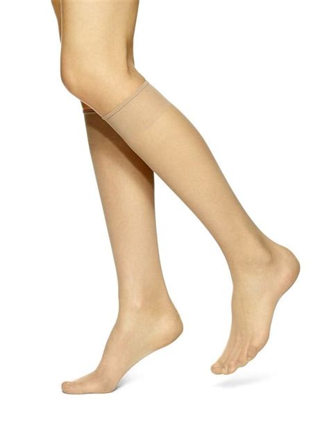 No Nonsense Knee Highs Sheer Toe One Size Nude 2 Pairs High Knees Nylon Legs