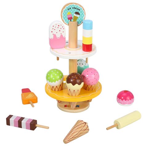 Soka Wooden 21 Pieces Ice Cream Stand Popsicle Collection Pretend Role