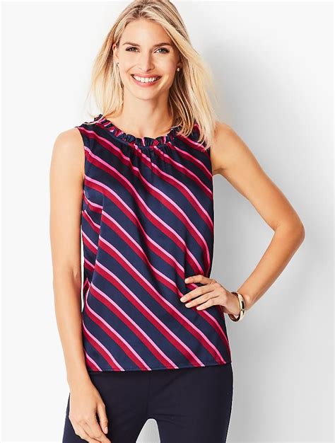 Stripe Shirred Front Shell Talbots Blouses For Women Classic Style