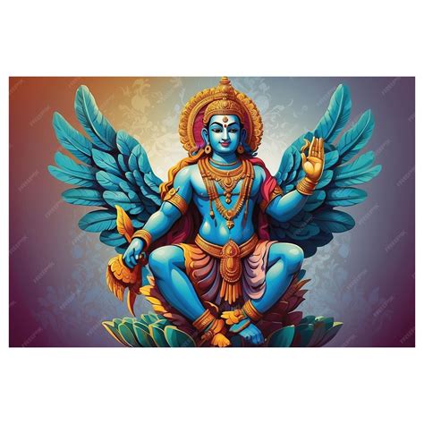 Premium Photo | Design drawing illustration of the statue of the god Vishnu