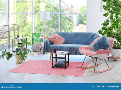 Elegant Living Room Interior with Rocking Chair Stock Photo - Image of ...