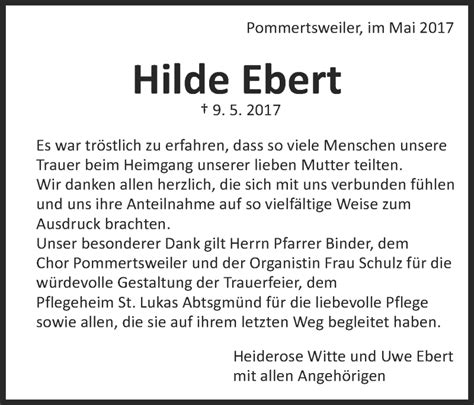 Traueranzeigen Von Hilde Ebert Ostalbtrauer