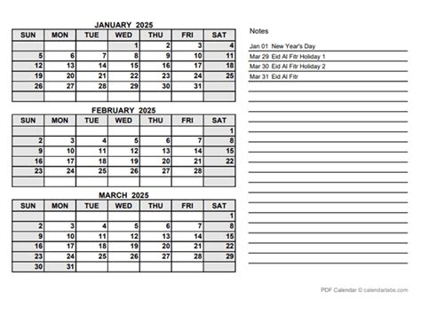 2025 Uae Quarterly Calendar With Holidays Free Printable Templates