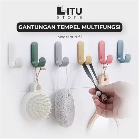 Jual Gantungan Kunci Baju Hook Kail Tempel Dinding Huruf J Kuat 1pcs