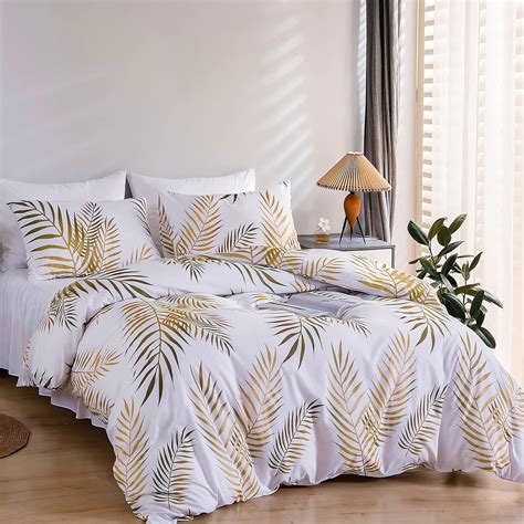 Set Housse De Couette X Cm Motif Feuilles Tropicales Dor Es