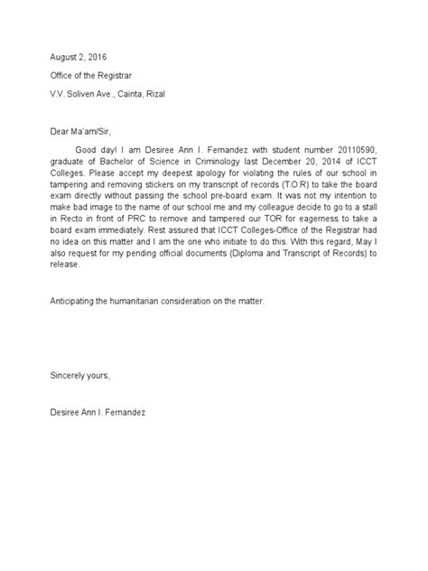 Tor Request Letter Download Free Pdf Educational Stages Higher