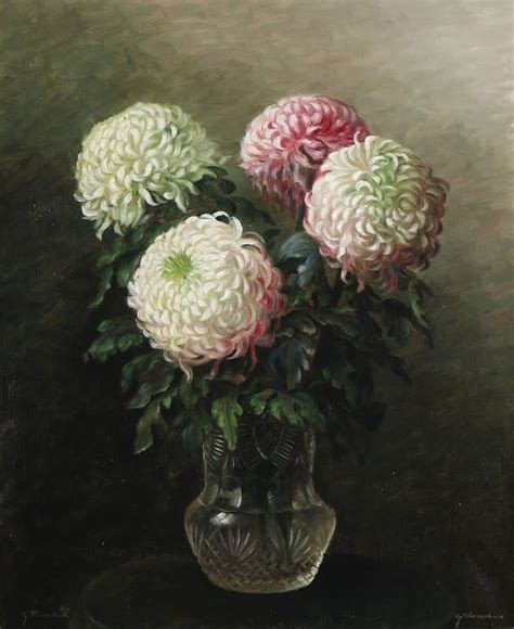 Vermehren Frederik Still Life With Pink And White Chrysanthemum In A