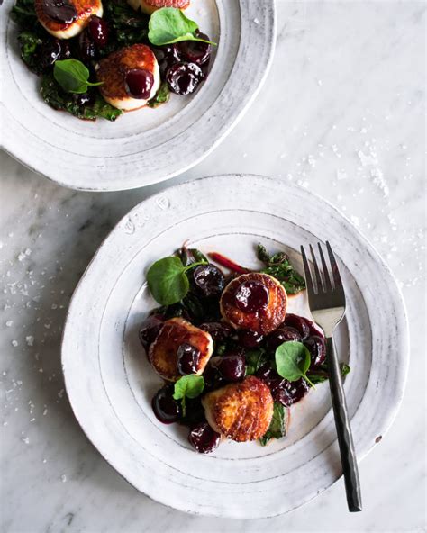 Scallops With Cherries And Wilted Greens The Original Dish