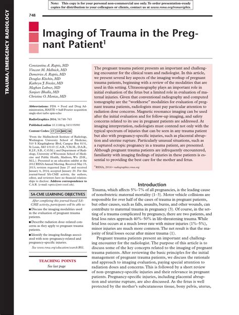 Pdf Imaging Of Trauma In The Pregnant Patient