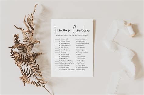 Bridal Shower Famous Couples Game Template Editable Modern Etsy