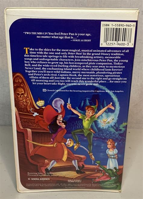 Peter Pan Vhs 1990 Walt Disney Classics Black Diamond Edition 960