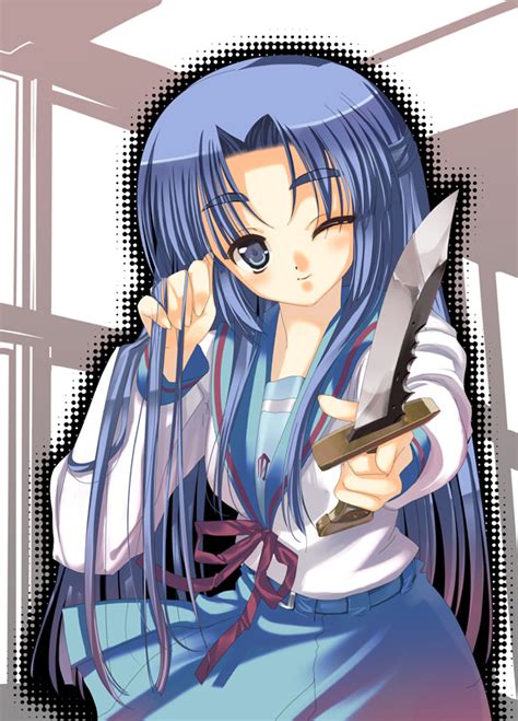 The Big Imageboard Tbib 1girl Arikawa Satoru Asakura Ryouko Belt Blue Eyes Blue Hair Blue