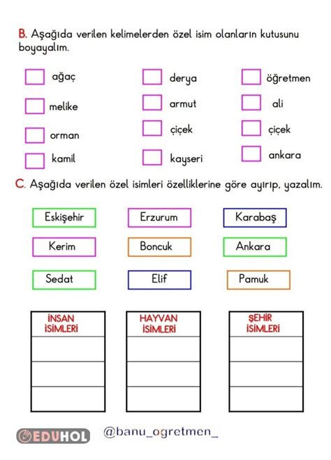 Özel İsimler Çalışması Eduhol Ders Videoları İzle Online Test Çöz