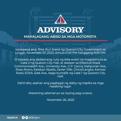 Quezon City Government On Twitter MAHALAGANG ABISO SA MGA MOTORISTA