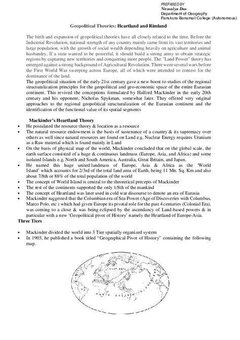 Pdf Geopolitical Theories Heartland Rimland