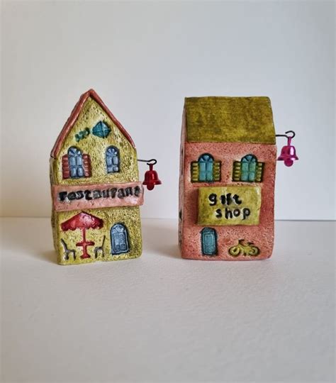 Tiny Clay Miniature Italian Ceramic Houses Set Of 2ceramic Housetiny