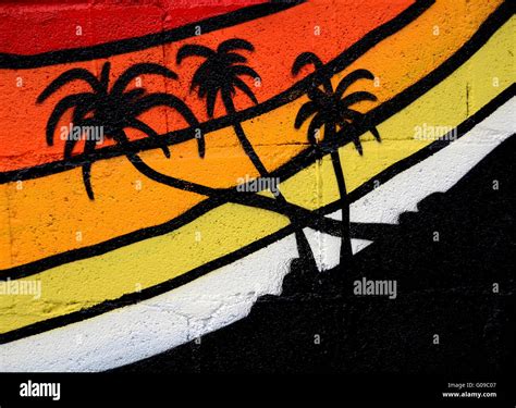 Grungy Graffiti Of A Tropical Sky With Palm Trees Stock Photo Alamy