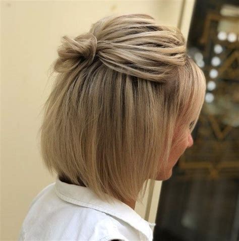 Cute Knotted Half Updo For Bob Bob Updo Hairstyles Short Hair Styles