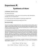 Lab 4 Pdf 51 Experiment 4 Synthesis Of Alum LEARNING OBJECTIVES The