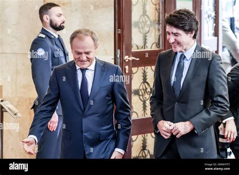 Polish Prime Minister Donald Tusk Greets The Prime Minister Of Canada