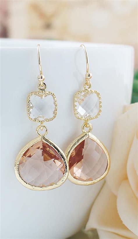 Peach Glass Earrings From Earringsnation Peach Weddings Gold Earrings