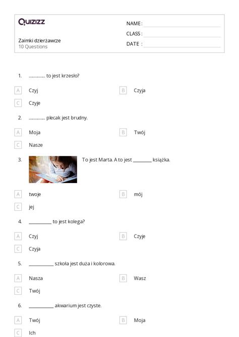 Ponad 50 Zaimki Arkuszy Roboczych Dla Klasa 4 W Quizizz Darmowe I Do