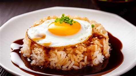 Fried Rice With Eggs And Sauce On Top Background Fried Egg And Soy Sauce Rice Hd Photography