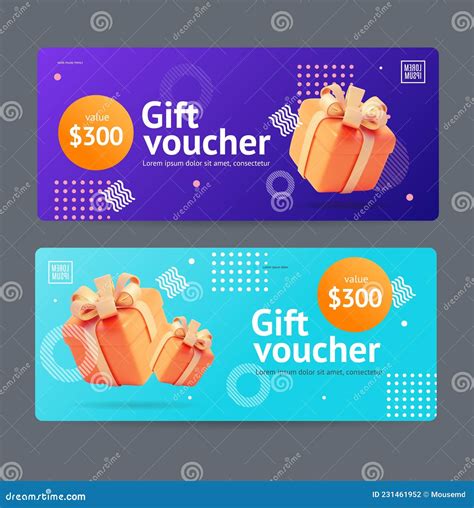 Gift Voucher Coupon Set With Realistic Detailed D Elements Vector