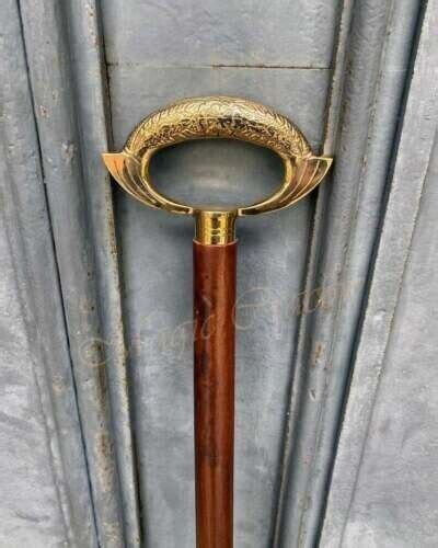 Antique Walking Stick With Imperial Design Brass Head Gem