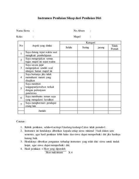 Instrumen Penilaian Sikap Dari Penilaian Diri Df6