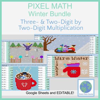 Pixel Art Math Winter Bundle Three Two Digit By Two Digit