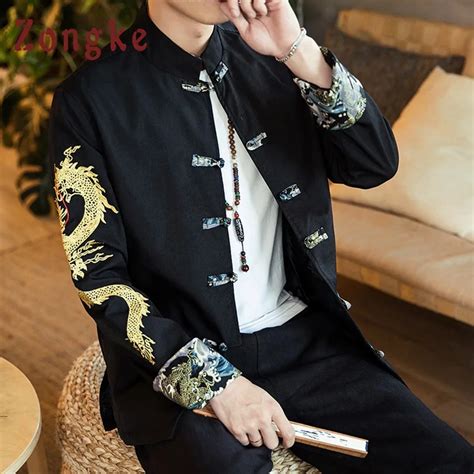 Zongke Chinese Style Dragon Embroidery Jacket Men Fashions Hip Hop