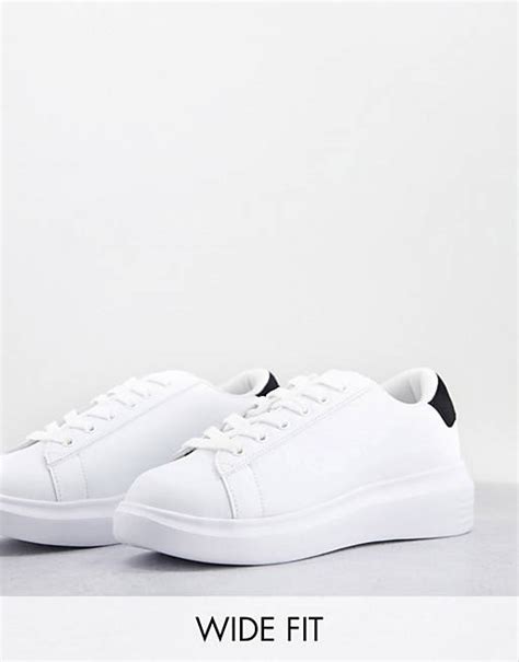 Truffle Collection Wide Fit Chunky Sneakers In White With Black Tab Asos