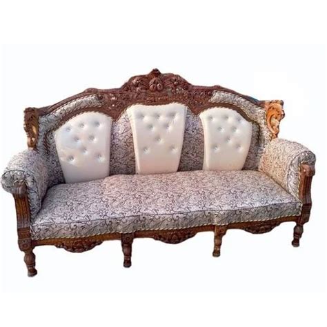 Rexin Cream Base Teak Wood Three Seater Sofa At Rs 11000 Piece In