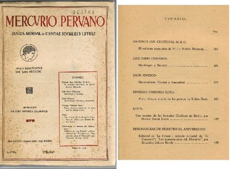 Mercurio Peruano Revista Mensual De Ciencias Sociales Y Letras A O