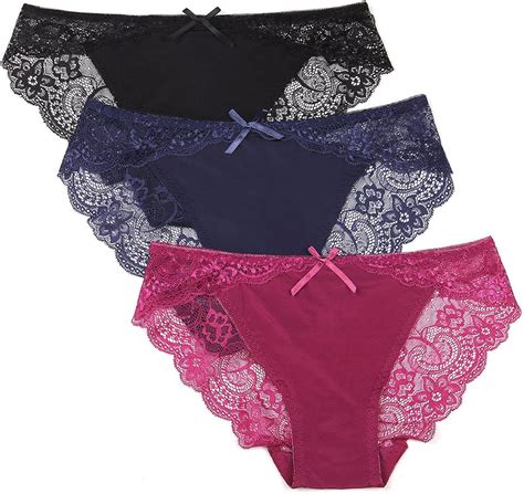 Fanshou Women Nylon Hipster Underwear Trimed Lace Hi Cut Panties Brief 3 Pack Small Multicolor