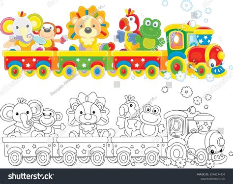 Cute Toy Train Steam Locomotive Pulling Stock Vector Royalty Free