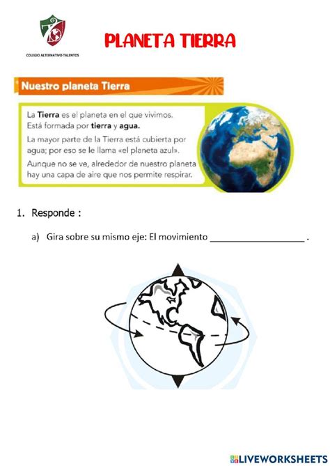 Planeta Tierra Online Exercise For Live Worksheets