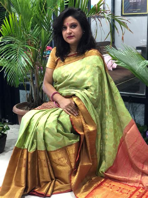 Buy Designer Kanchipuram Silk Saree in Light Green dvz0001604 - dvanza