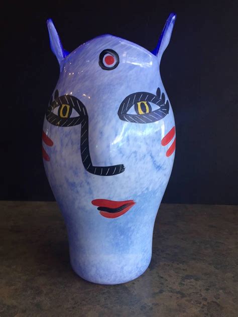 Hand Painted Open Minds Glass Vase By Ulrica Hydman Vallien For Kosta