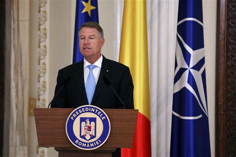 Klaus Iohannis The President Of Romania Holding A Press Conference In