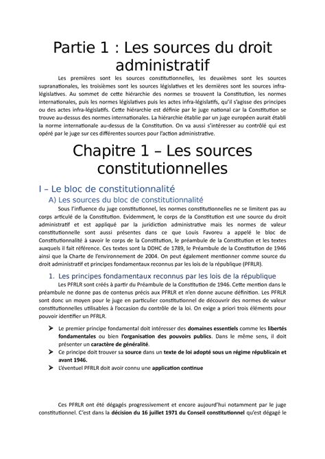 Chapitre Les Sources Constitutionnelles Partie Les Sources Du