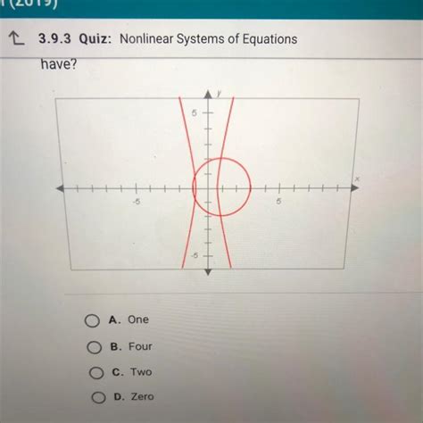 How Many Solutions Does The Nonlinear System Of Equations Graphed Below Have A One B Four C