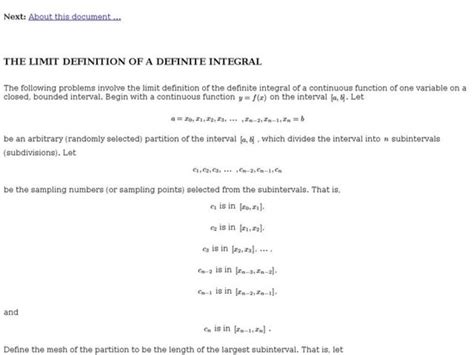 The Limit Definition Of A Definite Integral Interactive For 11th 12th Grade Lesson Planet