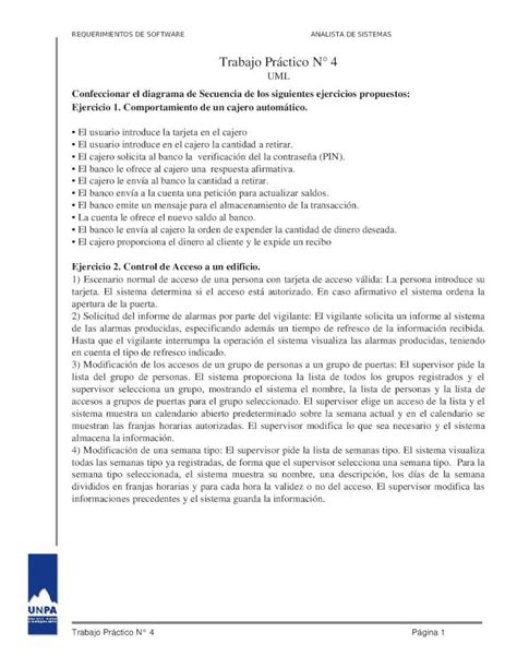 PDF Trabajo Práctico N 4 Confeccionar el diagrama de Secuencia