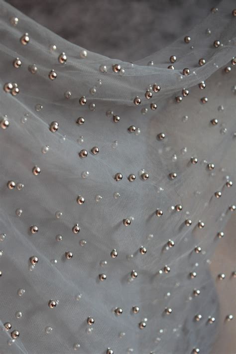 Grey Tulle Fabric With Silver Beads Etsy