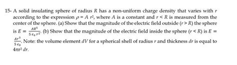 Solved 15 A Solid Insulating Sphere Of Radius R Has A