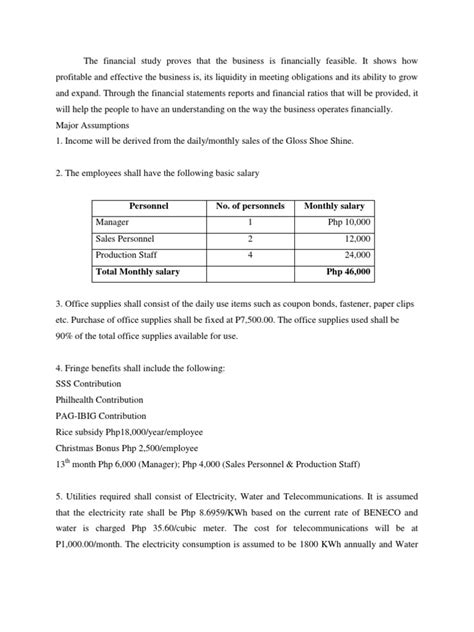 Major Assumptions Financial Statement Expense