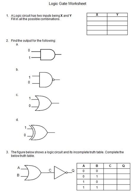 Logic Gates Worksheet Worksheets Logic Exponent Worksheets