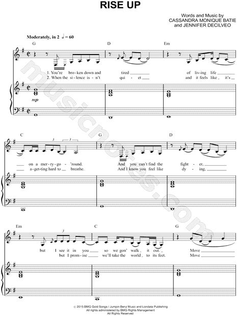 Andra Day Rise Up Sheet Music In G Major Transposable Download